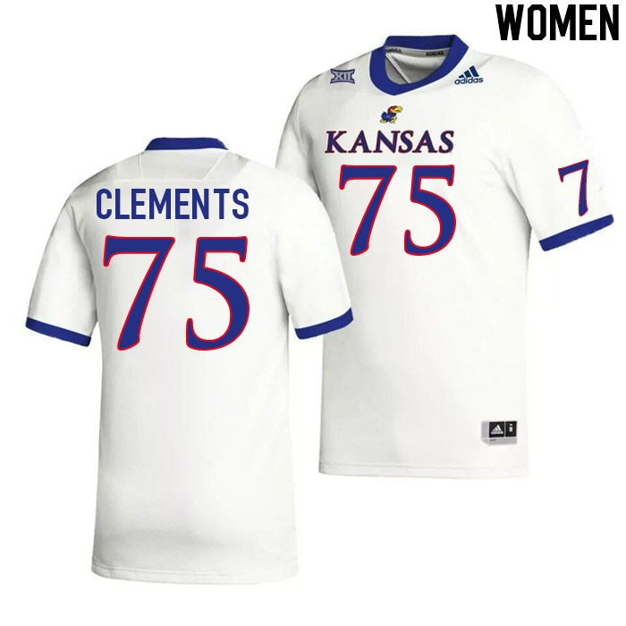 Women #75 Calvin Clements Kansas Jayhawks College Football Jerseys Stitched Sale-White - Click Image to Close